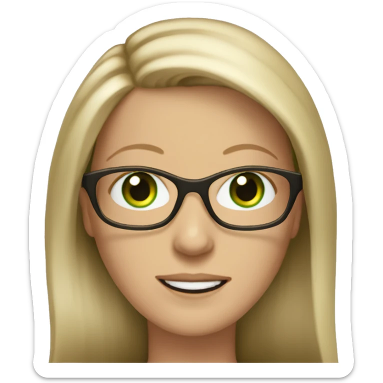 Middle aged white woman long  dark blonde hair green eyes with glasses  sticker