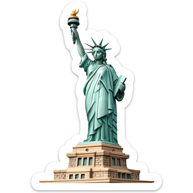 Cinematic Realistic Statue of Liberty Landmark Emoji, depicted with the iconic, majestic statue set against a clear sky rendered with detailed textures and dramatic, symbolic lighting. sticker