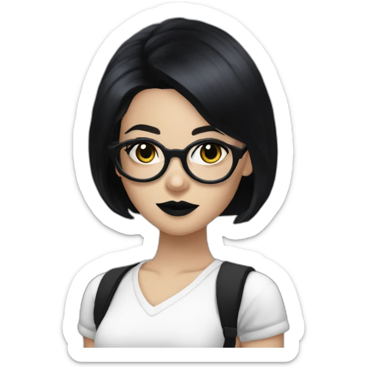 Goth girl with glasses and graphic eyeliner and black hair wearing a club outfit sticker