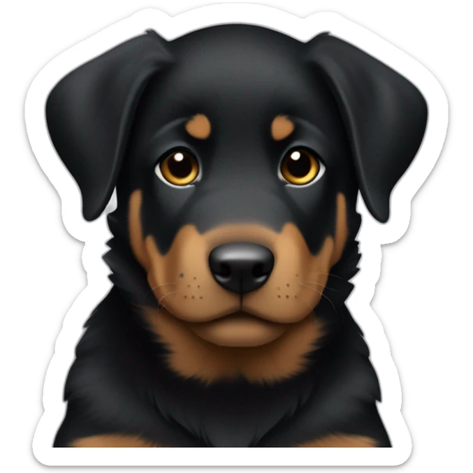 Medium Beauceron puppy with white chest and chin, brown paws and cheeks, black muzzle sticker