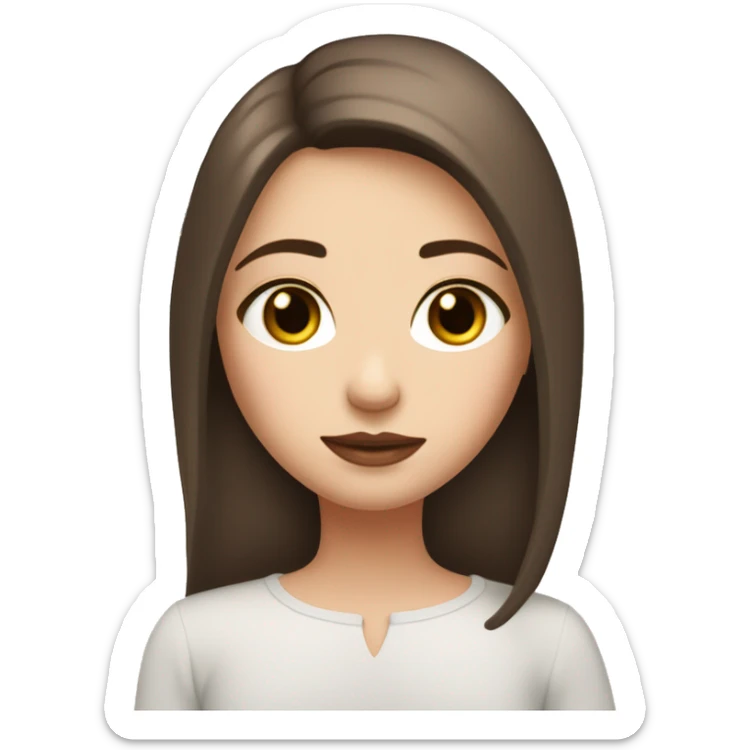 a white girl with dark brown milking brown straight hair middle part that’s short and ends the length on her shoulders with brown eyes and long eyelashes with lots of mascara on them and lipgloss on the lips plesse sticker