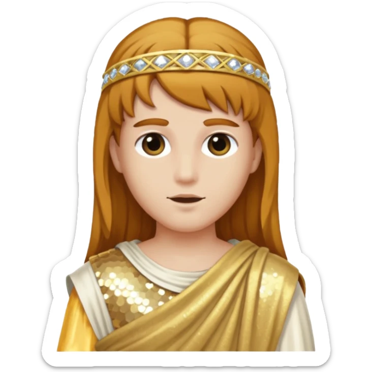 Mercury from Roman Deities with long golden brown hair, ivory sequin toga sticker