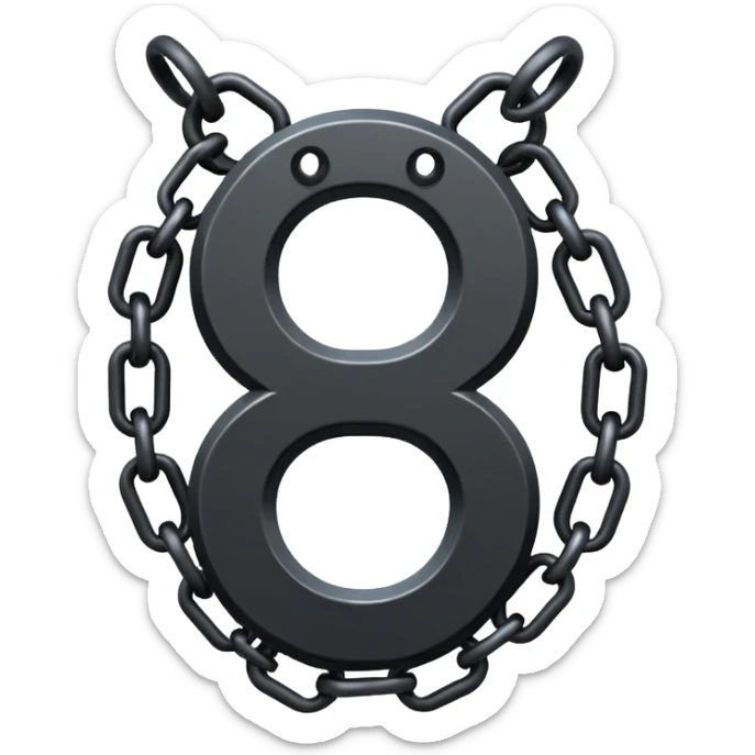 Emoji, gothic chain link shaped as number 8, forged from matte black steel, industrial form, subtle metal texture, no glow, no neon, flat emoji design, centered, transparent background sticker