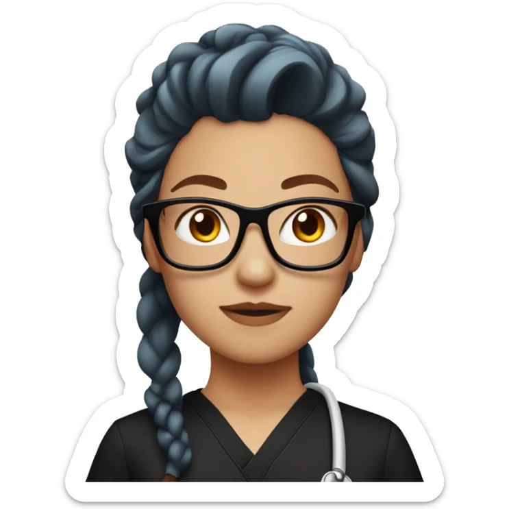 girl with long punk red hair and red glasses in black scrubs sticker