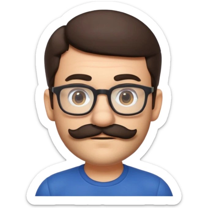 Mario from Super Mario as a person with glasses, short dark hair, mustache and beard sticker
