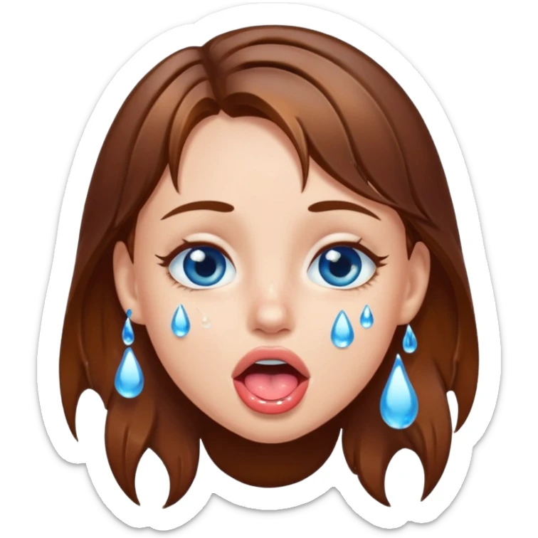 Girl with brown hair, blue eyes, a wet face and her tongue out. Can you make her face more wet sticker