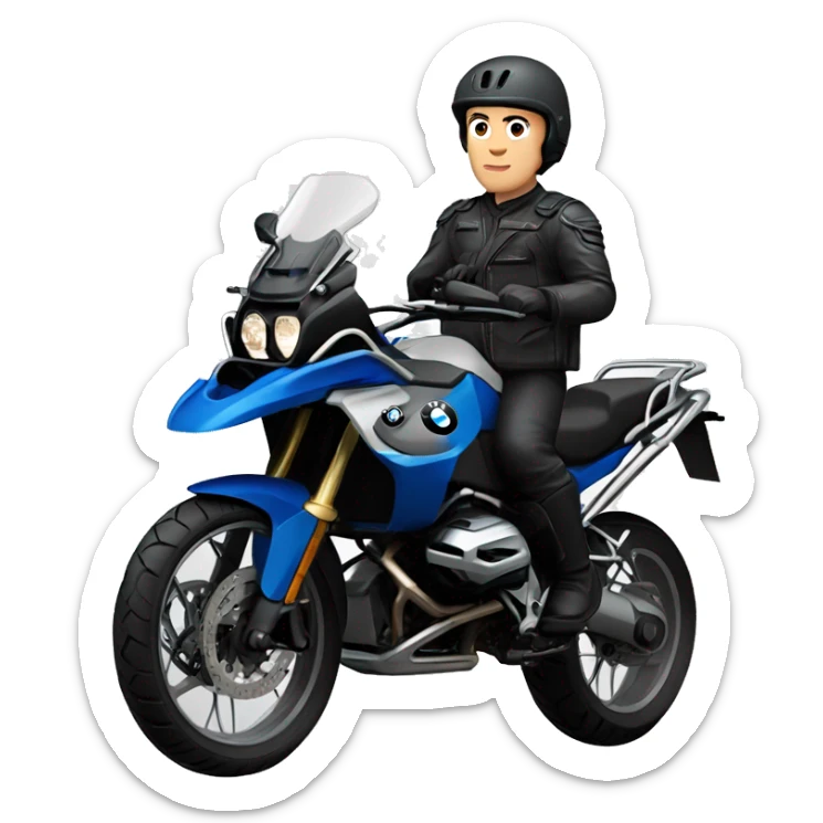 bmw gs 1250 black male rider on bike dark hair blue eyes sticker