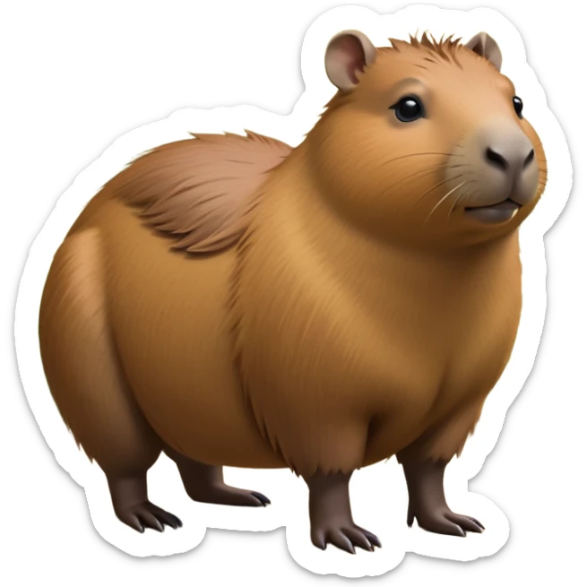 cinematic-capybara-realistic-full-body-on-all-fours-emoji,-plump-and-relaxed-body-soaking-in-the-warm-sun,-short-brown-fur-slightly-ruffled,-head-tilted-dramatically,-calm-expressive-eyes-exuding-serene-wisdom,-simplified-yet-realistic head tilted confidently staring at the camera ina. comical way sticker