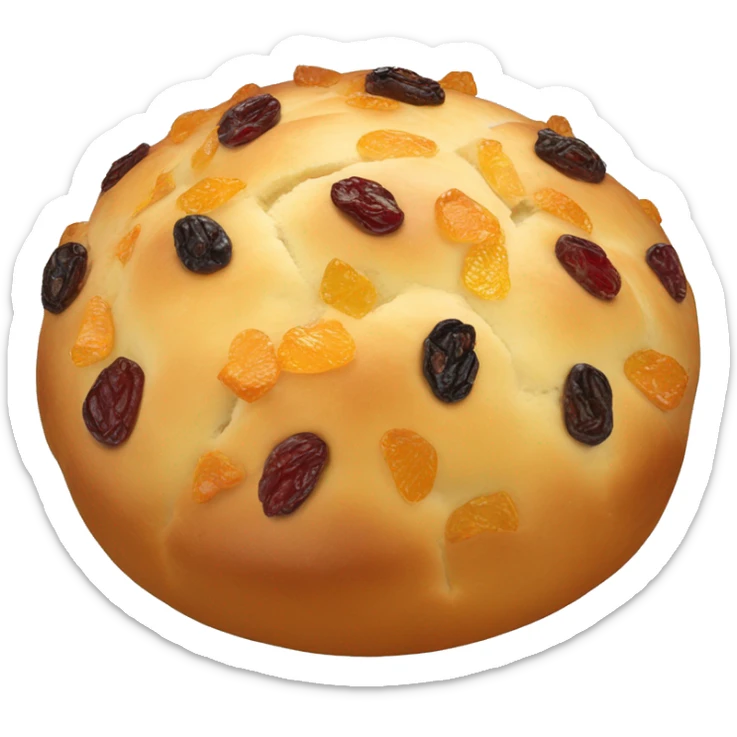 Round, dome-shaped Italian Christmas bread with a golden crust and bits of dried fruit inside, like raisins and candied orange peel. sticker