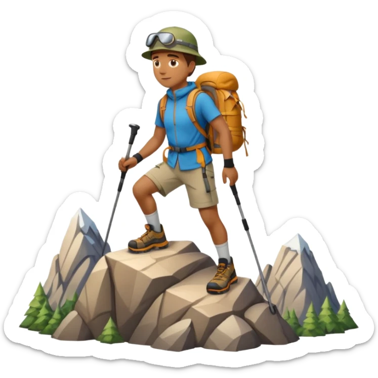 apple style emoji of a man on top of a mountain, mountain clearly under his feet sticker