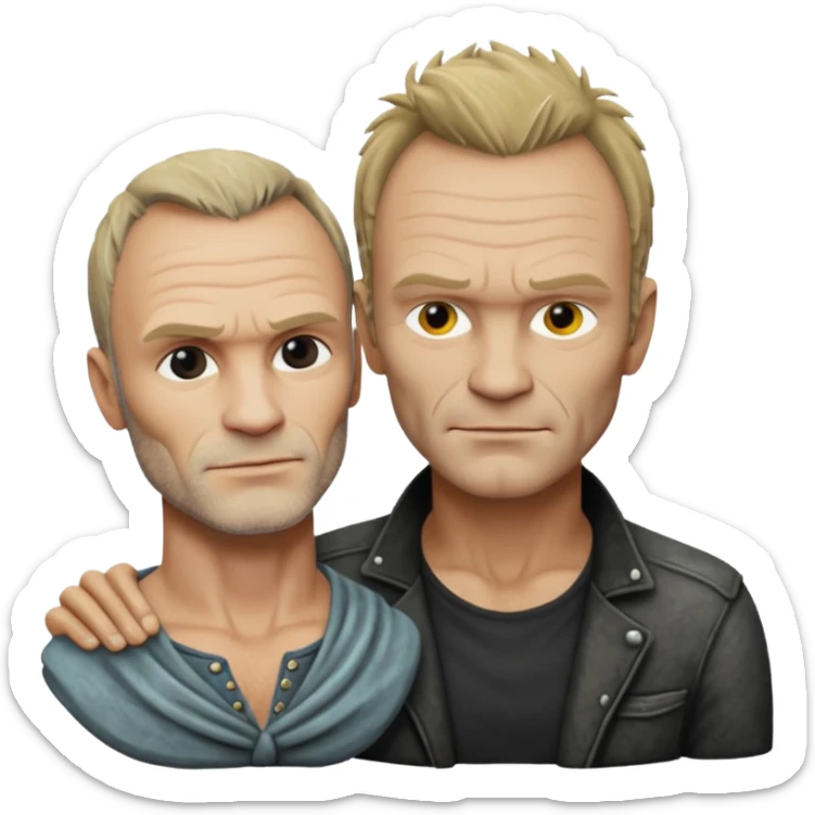 Cinematic realistic ultra HD - musician Sting leaning against a stone sculpture sticker