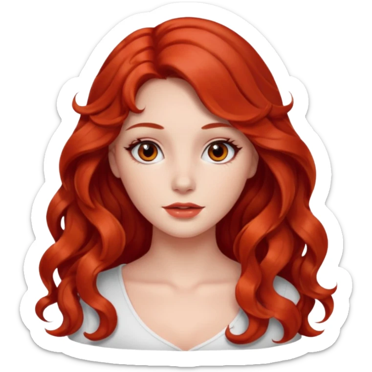 Beautiful girl,red hair,wavy hair，long hair,Black eyes, skin white sticker