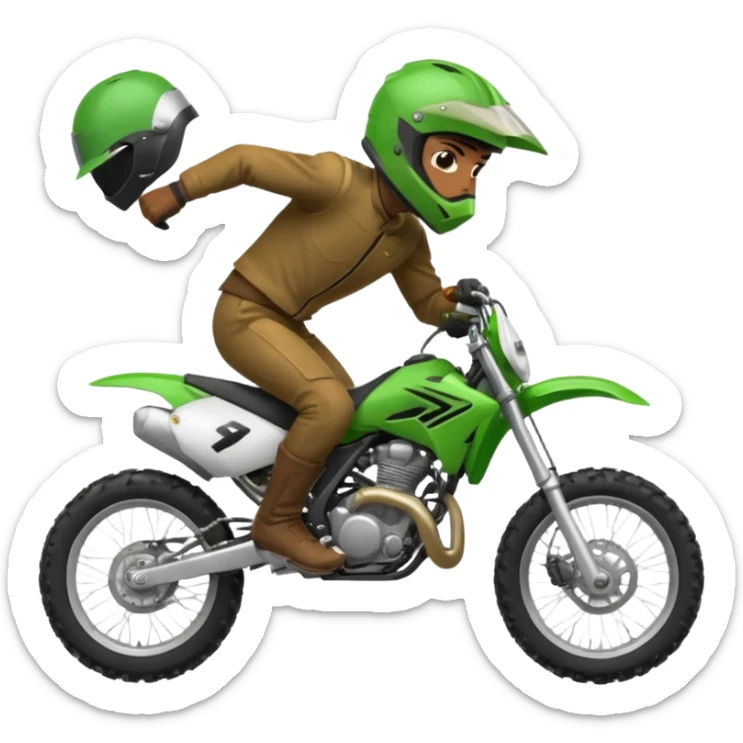 fait moi un emojie en moto vert avec un bandit qui cabre sur une moto cross sticker