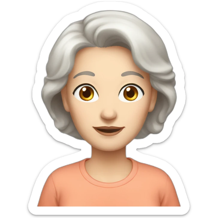 White 63 yrs old woman brown hair blue eyes with a salmon color T-shirt sticker