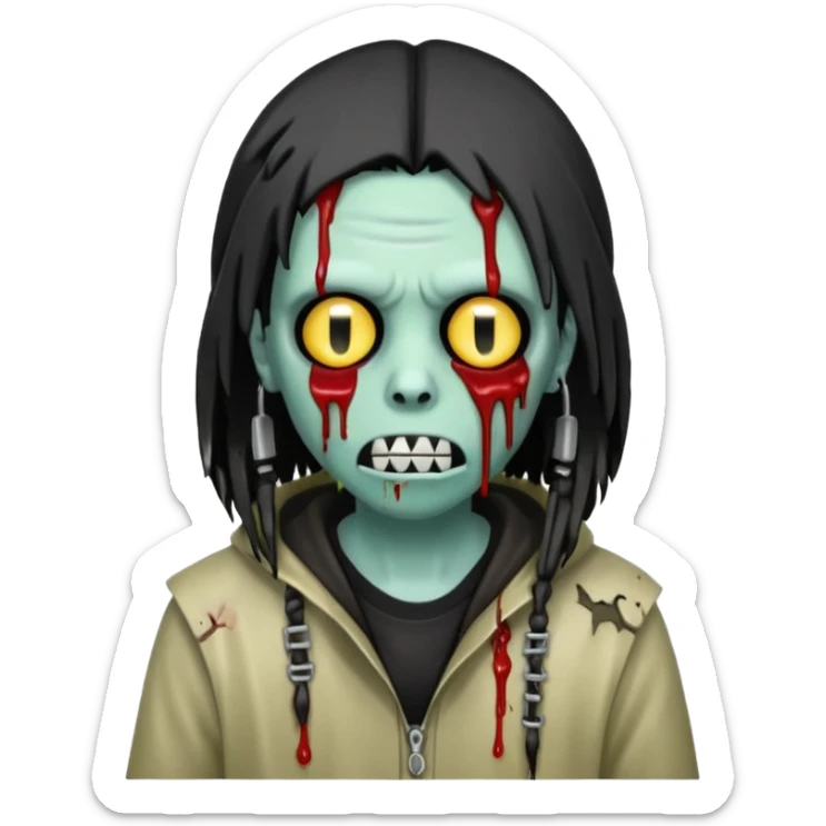 trap hood zombie emoji with saw and drip and emo black hair with dreads  sticker