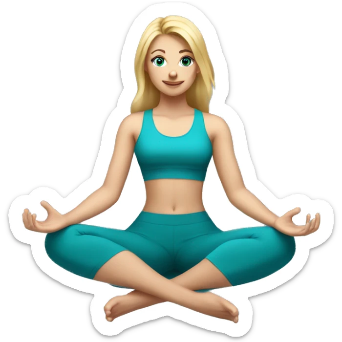 Blonde Yoga girl sitting teal cropped top blue eyes sticker