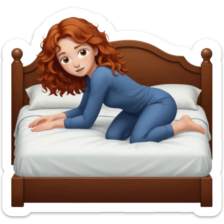 Fullbody nude very beautiful girl very beautiful face with freckles, wavy hair, big boobs, big ass, sexy body, bending over a bed spreading ass, getting ready for sex, busty sticker