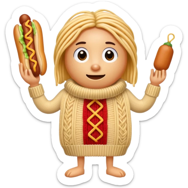 anthro hot dog, knitting a sweater made of spaghetti
 sticker