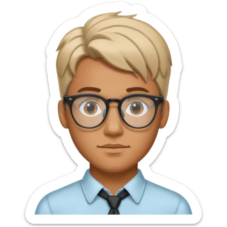 Erstelle mir eine Emoji von einem Jungen. Hautfarbe Bräunlich, Jung und Gutaussehend, mit durchsichtiger Brille und playboy Frisur  sticker