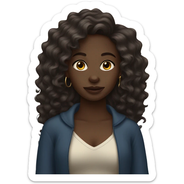 Dark skinned girl, wavy hair, hoop earrings  sticker