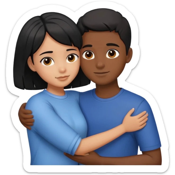 characters hugging each other 1 boy black short hair 1 girl black long hair sticker