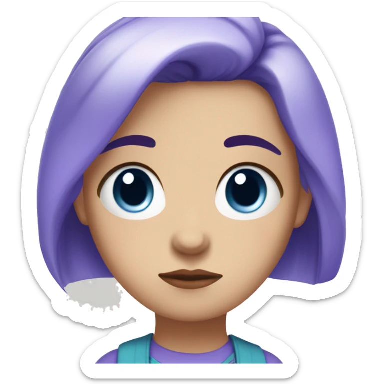 White Girl with blue and purple hair looking sad, pouty, face, and bottom lip sticking out sticker