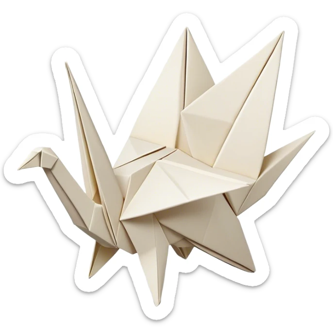 Cinematic Realistic depiction of an elegant origami creation, rendered with delicate paper textures and intricate folds, set on a minimalist background with soft, diffuse lighting that accentuates its artistic precision sticker