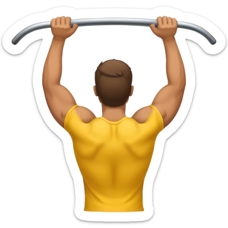 Homem amarelo fazendo barra fixa mostrando as costas sticker