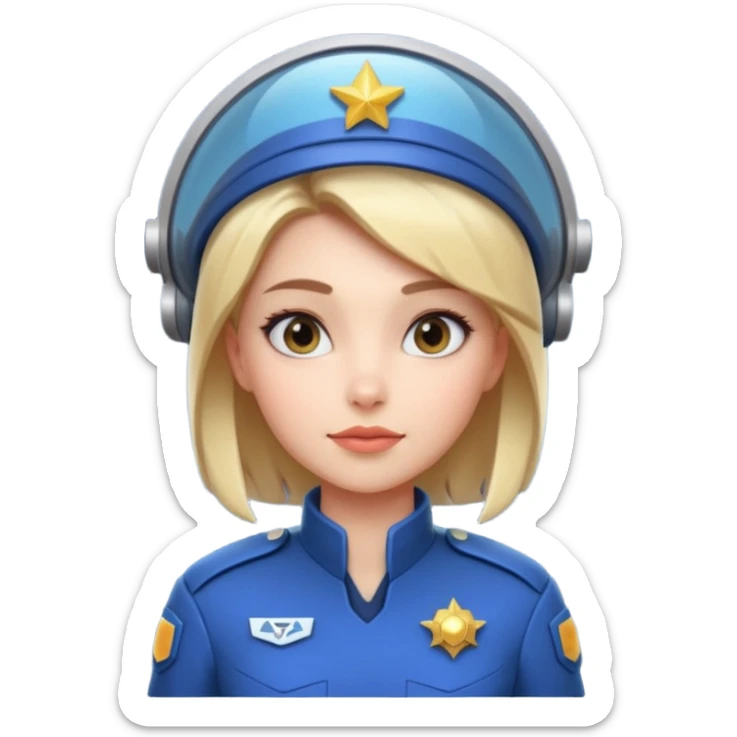 cute female spaceship captain portrait, head and shoulders only, futuristic uniform, captain badge, confident expression, 3D cartoon, mobile game icon style, clean background, no text, no watermark
 sticker