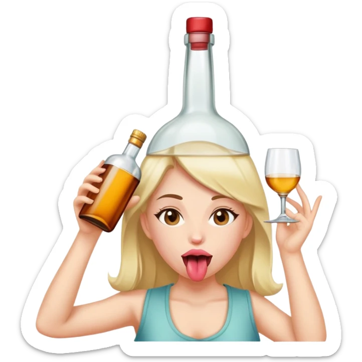 Girl With tongue out and liquor bottle on her head  sticker