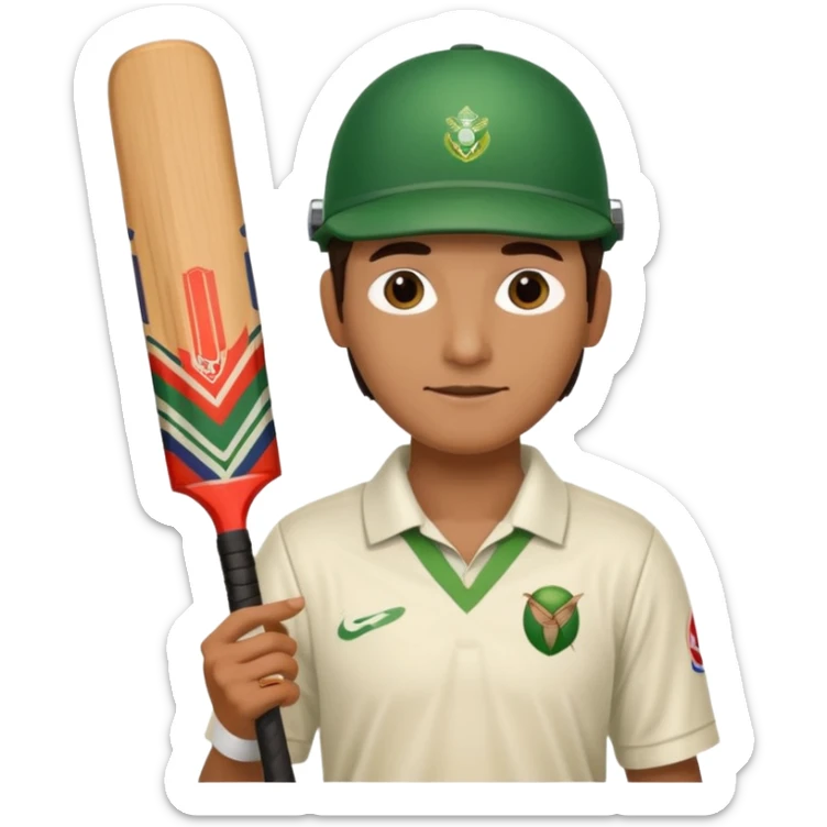 i want a emoji suitable for a logo s well.
it should contain a man holding cricket bat and is wearing all the cricket accessories with no human face  sticker