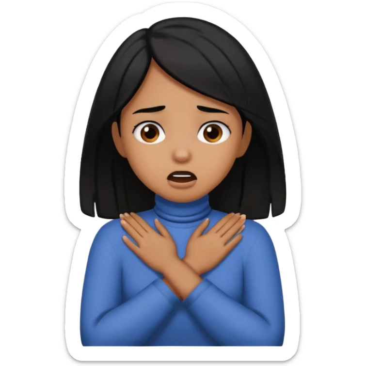 black hair brown skin girl chocking herself on her neck with her hands crossed around her neck  sticker