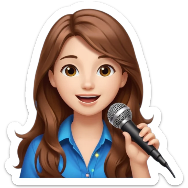 Beautiful Girl with long brown hair singing karaoke funny light blue aesthetic background with lights sticker