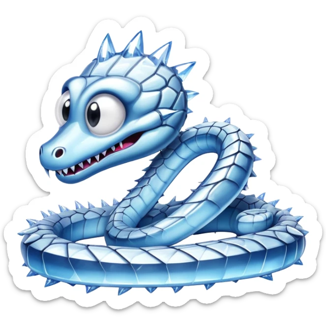 A snake made of ice with cute googly eyes, the scales are spiky sticker