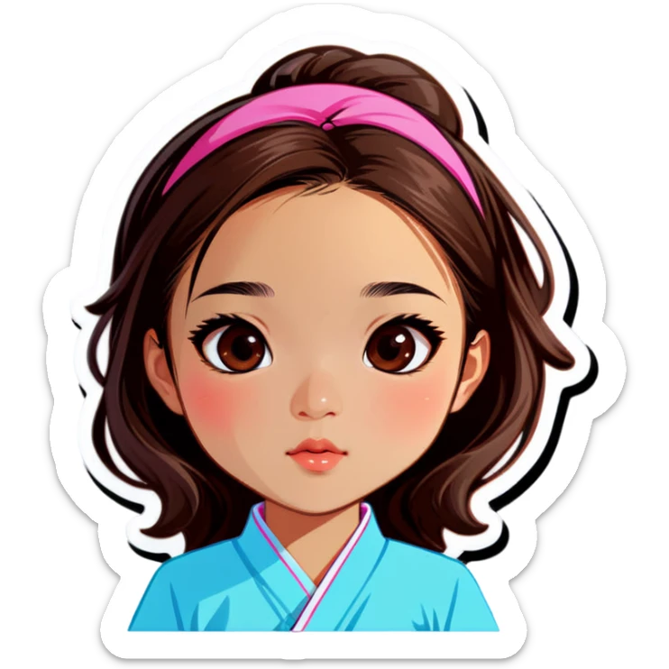 girl is brown or dark hair asian face  sticker