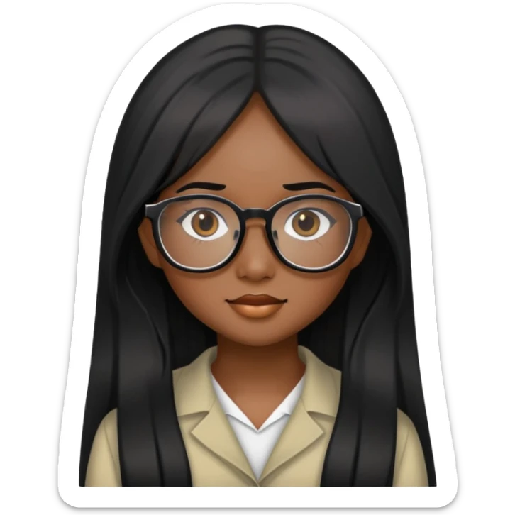 young Vietnamese girl head with long black hair and glasses sticker