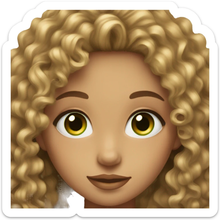 Make a girl with brown blonde highlights and curly hair with green eyes and nice eyelashes  sticker
