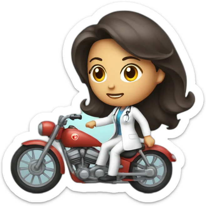 long and dark hair female doctor riding a shiny bike sticker