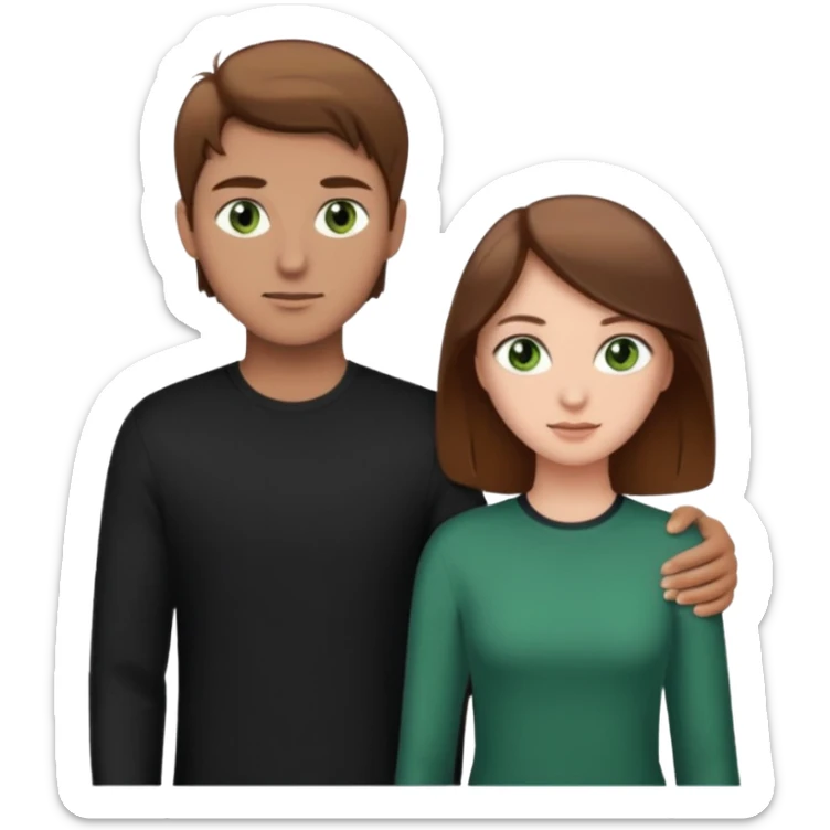 A boyfriend with light brown hair and green eyes next to his girlfriend with dark brown hair and brown eyes sticker