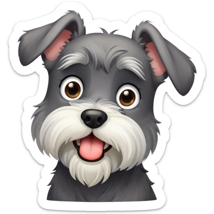 Cinematic Cute Yawning Miniature Schnauzer Portrait Emoji, Head cocked with a wide, adorable yawn and droopy, charming eyes, featuring a neatly trimmed, lovable salt-and-pepper fur, simplified yet irresistibly cute, highly detailed, glowing with a warm, relaxed radiance, high shine, exuding a sleepy yet spirited charm, styled with a soft, cozy glowing outline, capturing the essence of a Miniature Schnauzer mid-yawn, radiating pure, drowsy cuteness! sticker