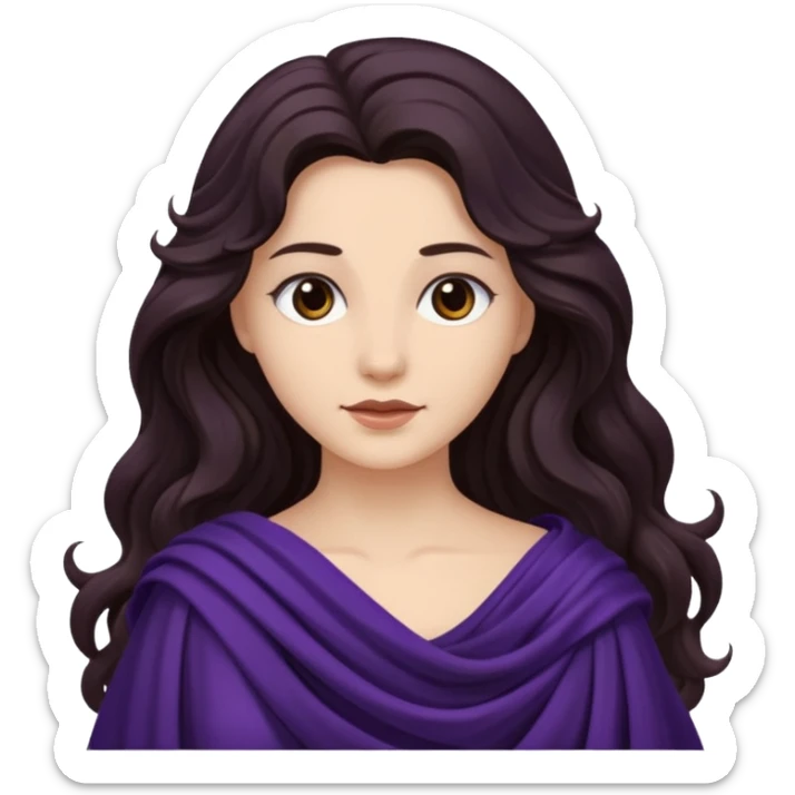 Proserpina from The Olympians with long dark brown wavy hair, dark purple stola sticker
