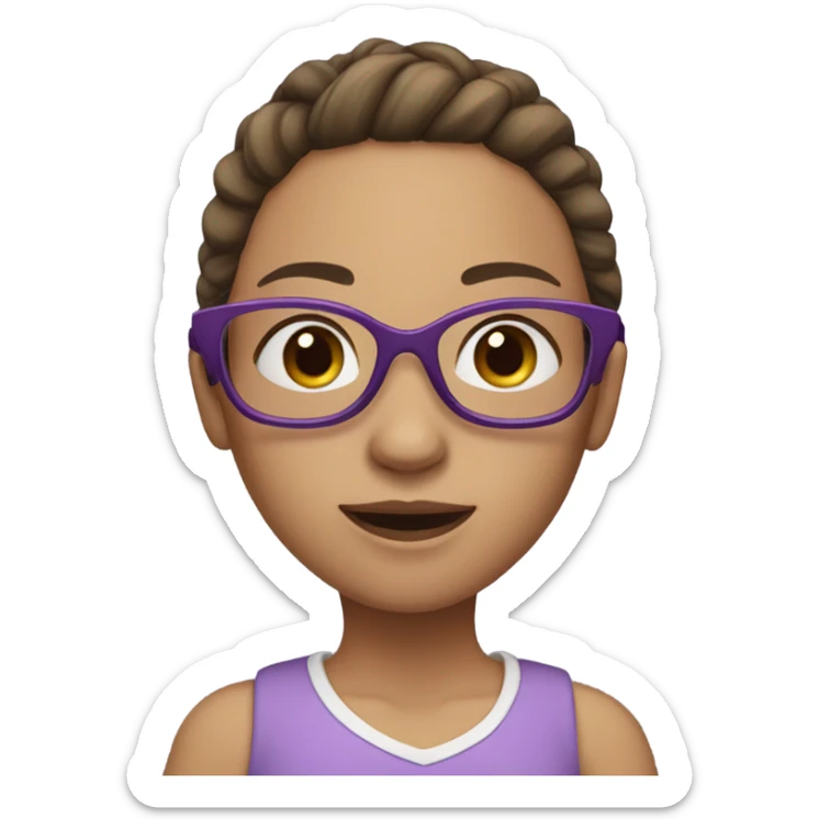 girl with purple glasses, brown hair, pinytail, white skin sticker