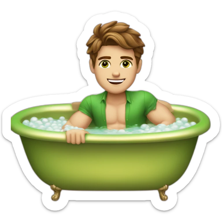 Posh-muscle-boy-brown-hair-green-eyes-pearl-necklace-in-golden-bathtub sticker