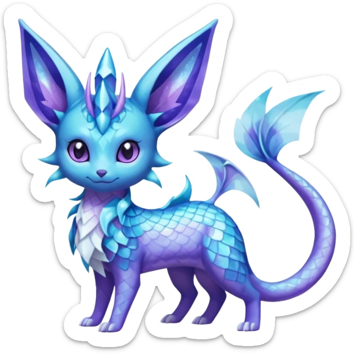 Shiny Nebulae Espeon-Lumineon-Vaporeon-Amaura-Glaceon-Dragonair-Fakémon-hybrid-creature (full body)  sticker