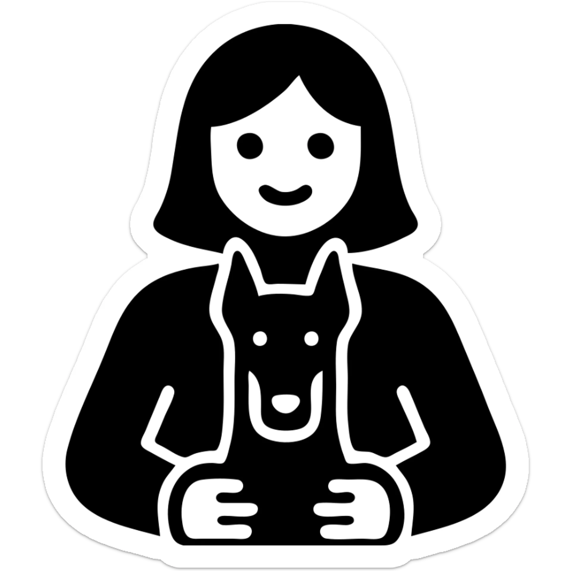 A medium black hair Asian girl holding a Doberman sticker