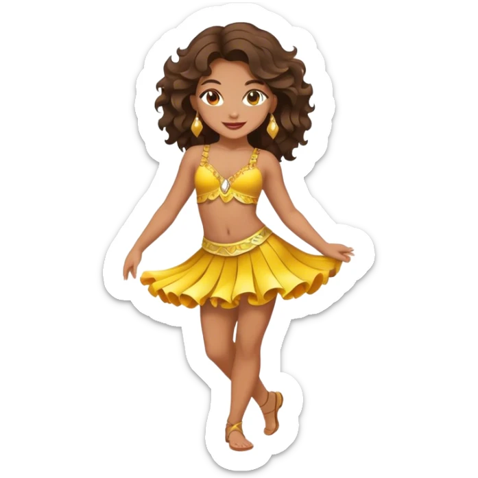 tahitian girl with wavy hair brunette hazel eye full body show dancer girl emoji Almond eyes sticker