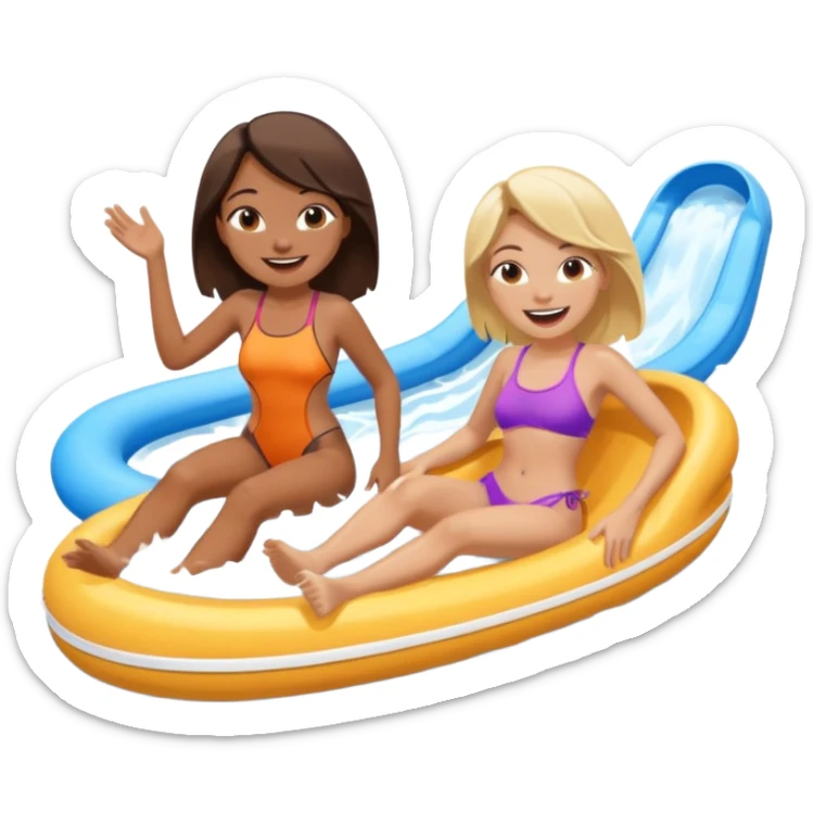 dark brown haired girl and blonde haired girl on the lazy river water slide sticker
