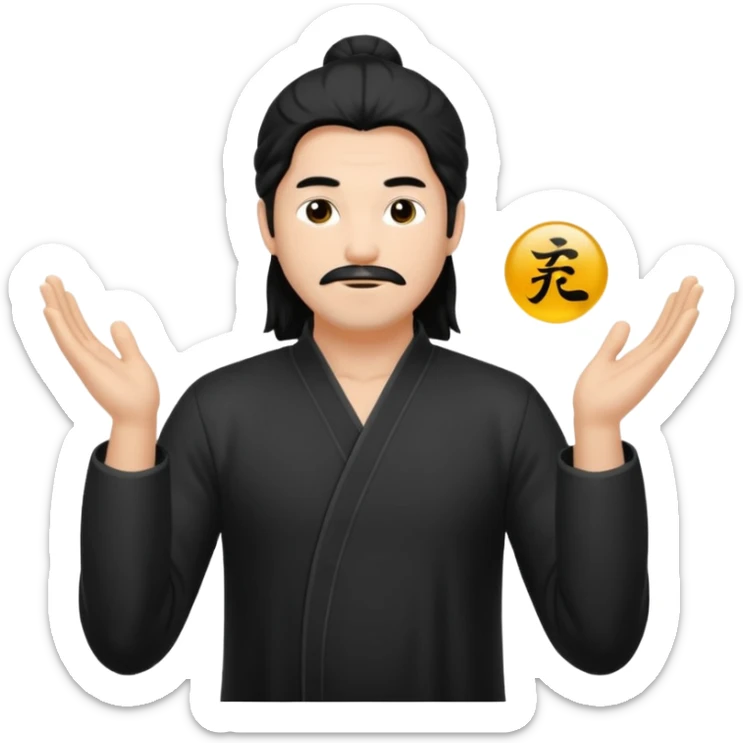 homme au cheveux long qui pratique le qi gong, en habits noirs ou blancs, en position de pratique sticker