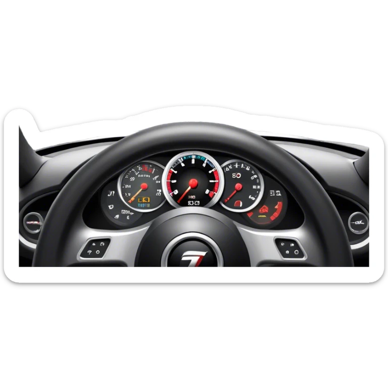 An icon showing a racing game interface, inspired by Grand Turismo. The design features a garage with a selection of high-performance cars, along with race track visuals in the background. Speedometer, lap timer, and other HUD elements add to the excitement. Transparent background sticker
