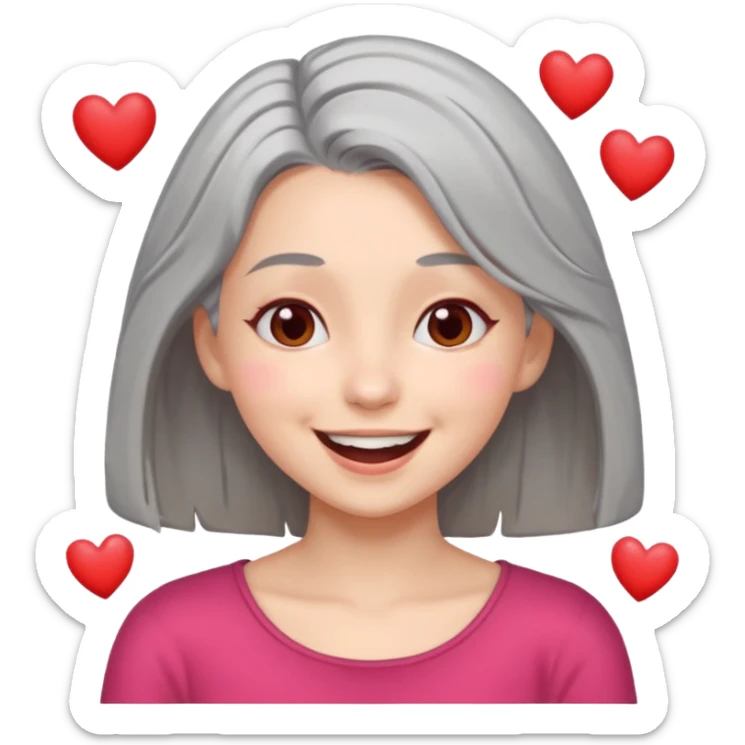 Gray shoulder length hair girl with hearts for eyes laughing  sticker